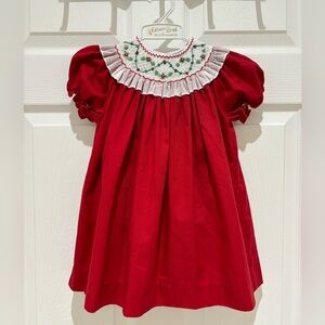 Luli & Me Smocked Red Christmas dress w/ bloomers size 24 months